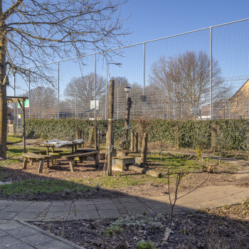 terraspaadje met grasveldje en picknicktafel