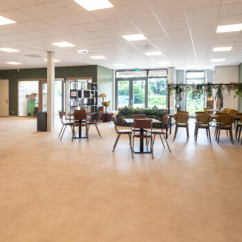 ruimte met verschillende tafeltjes met stoelen