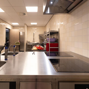 rvs werkblad met spoelbakken en kookplaten